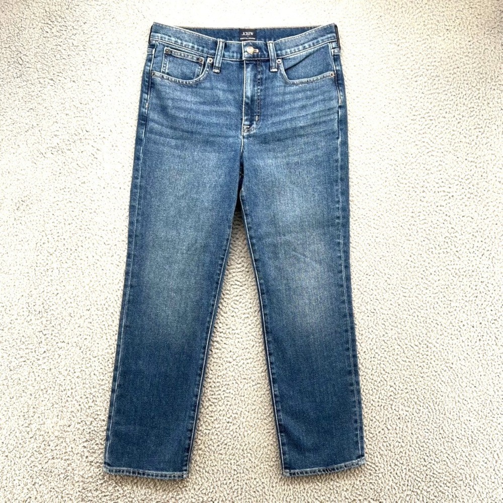 J Crew Essential Straight Jeans Womens 27 4 Blue Denim Mid Rise Classic Timeless